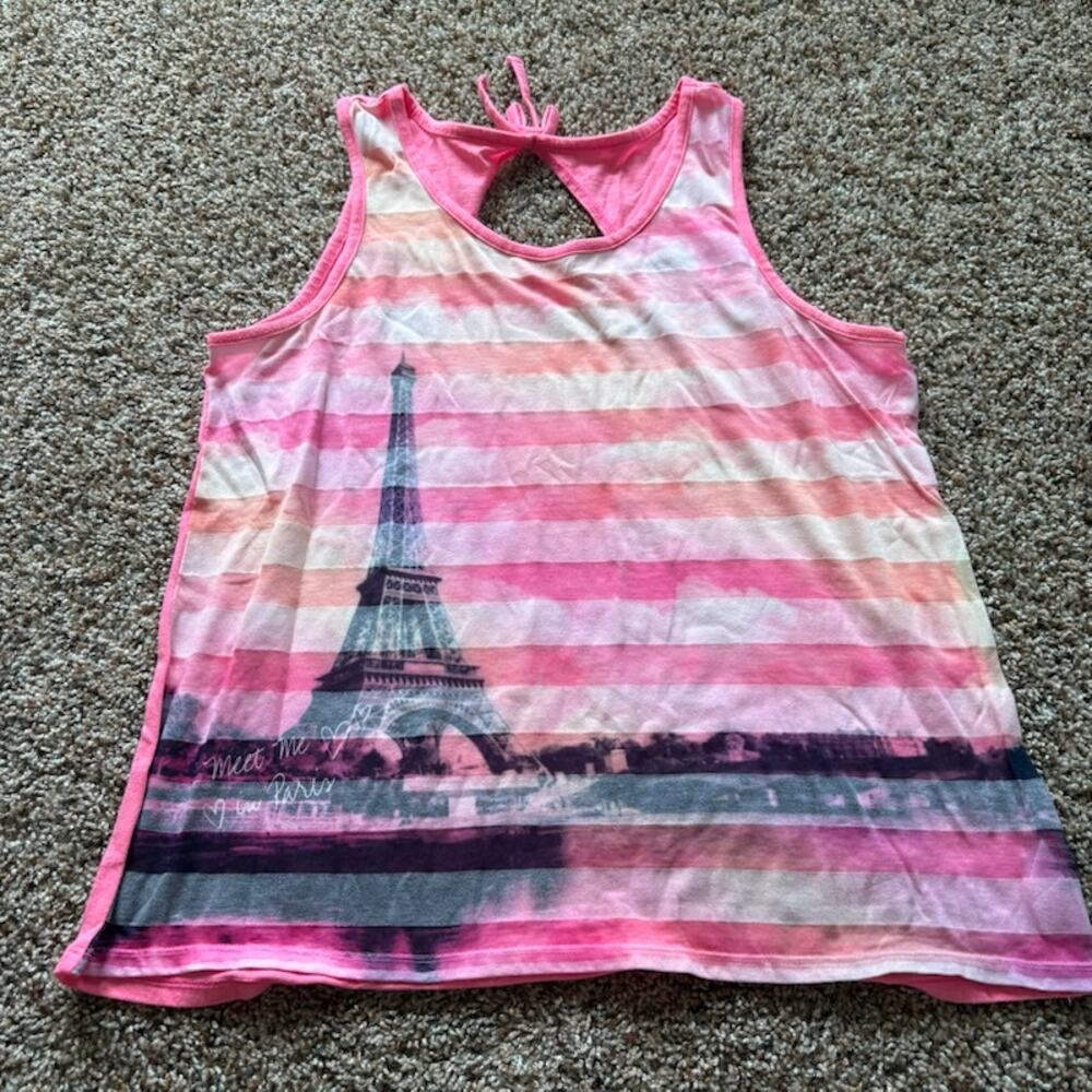 Justice Girls 18/20 Sleeveless Tank Top Meet Me in Paris Pink Stripes
